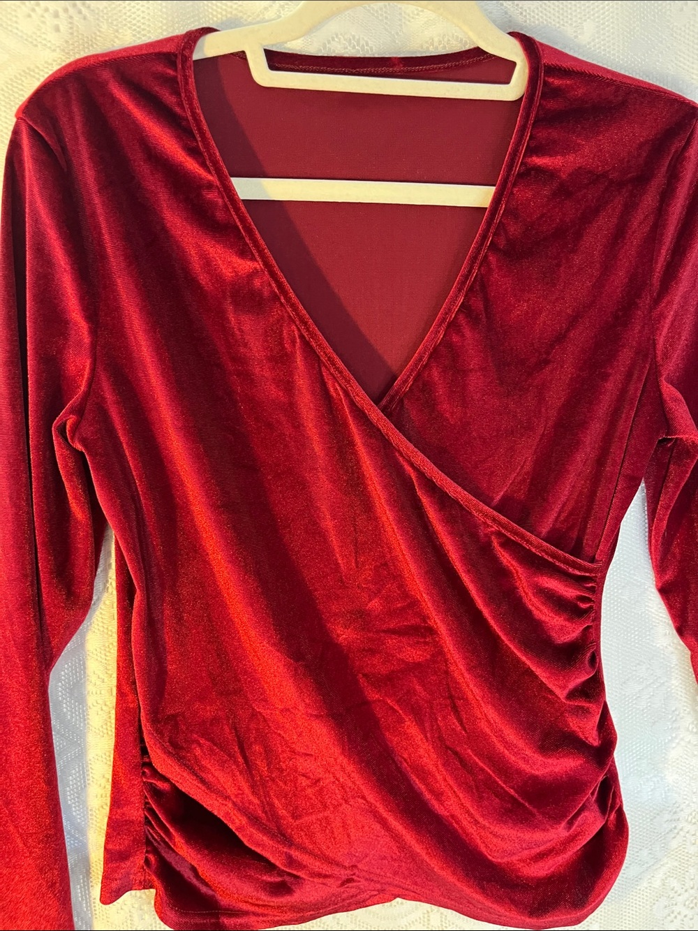 😻5for$15😻Velvet Wrap-Style Long Sleeve Top - unbranded M
